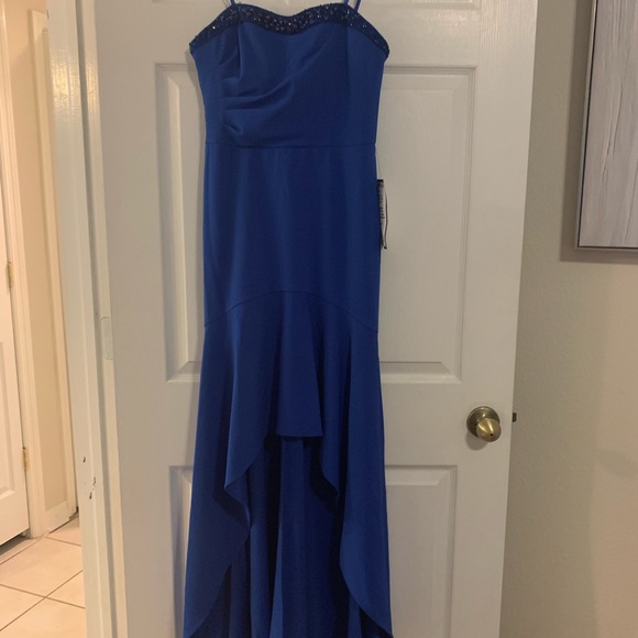 NWT Adrianna Papell Royal Blue High Low Ball Gown - Picture 4 of 5